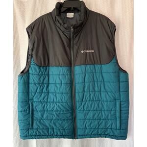 Columbia Mens XXL Puffer Vest Black Teal Full Zip Lightweight Insulated Outdoors